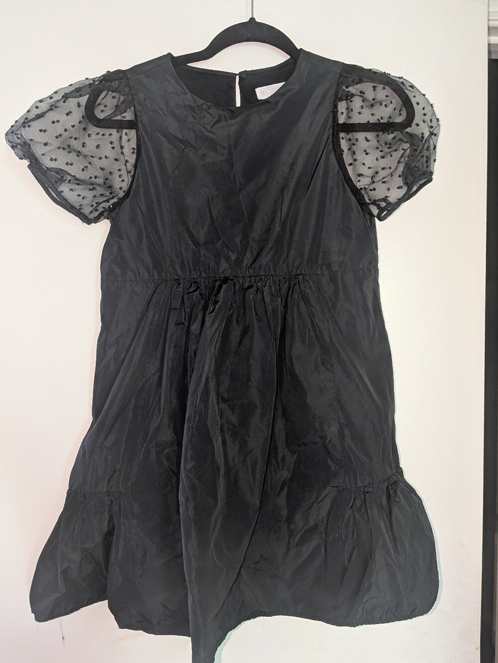 Zara Girls' Party Dress Black with Puff Dot Sleeves